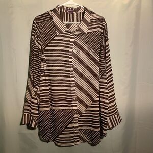 Women's Plus Size Striped Button-Down Shirt – Romans Long Sleeve Blouse